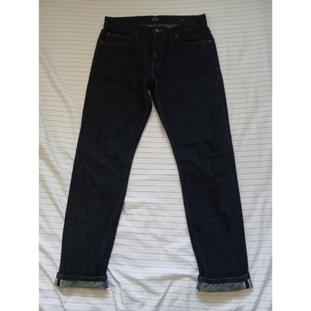 J Crew Selvedge Denim Blue Jeans Slim Fit Straight Mens 30x30 Dark Wash AK904